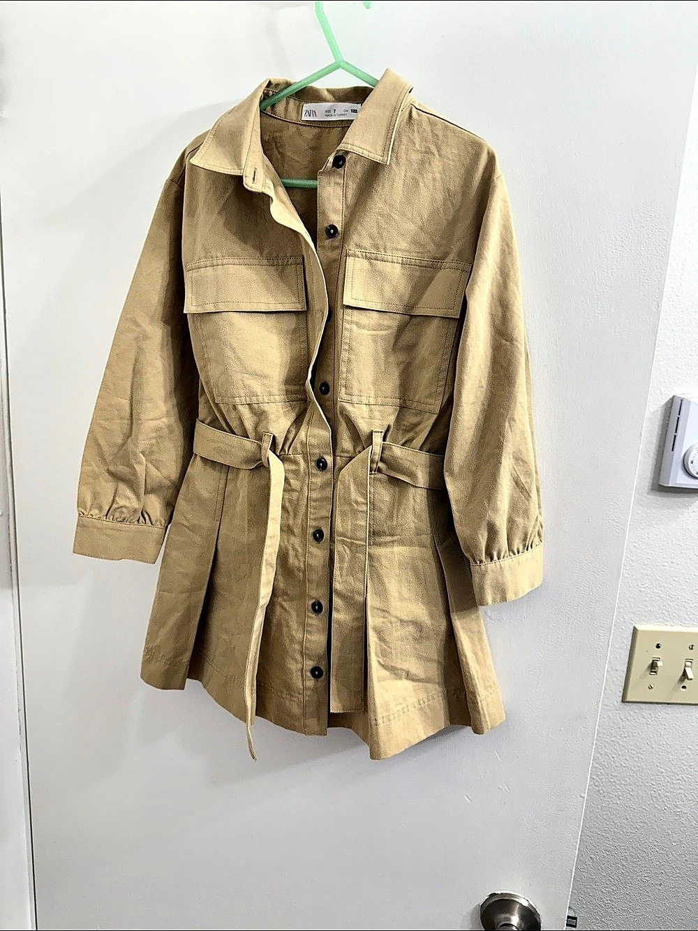 Zara Cotton Utility Trench Coat in Beige Size 7